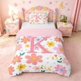 thumbnail image 1 of meiyoeat Pink Floral Monogrammed K Twin Bedding For Girls,Cute Cartoon Flower Duvet Cover Set For Kids,pink Reversible,2pcs(No Comforter), 1 of 6