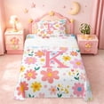 thumbnail image 1 of meiyoeat Pink Floral Monogrammed K Twin Sheet Sets For Girls,Cute Cartoon Flower Bedding For Kids,3pcs, 1 of 6