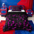 thumbnail image 1 of meiyoeat Pink Geometric Plaid Twin Comforter Sets For Boys,Modern Patchwork Check Bedding Set For Kids,Black Reversible,2-Piece, 1 of 7