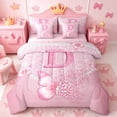thumbnail image 1 of meiyoeat Pink Glitter Butterfly Monogrammed D Bedding Comforter Set for Girls, Sparkle Floral Initial Letter Full Bedding Set, Pink Reversible 7 Pieces, 1 of 6