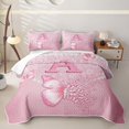 thumbnail image 1 of meiyoeat Pink Glitter Butterfly Monogrammed A Twin Quilt Set for Girls, Sparkle Floral Initial Letter Twin Coverlet Set, 2-Piece 1 Bedspread and 1 Pillowcase, 1 of 7