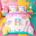 thumbnail image 1 of meiyoeat Pink Ice Cream Drip 7 Pieces Bedding Comforter Set For Girls,Multicolor Baseball Theme R Letter Print Full Bedding Set,Pink Reversible, 1 of 7