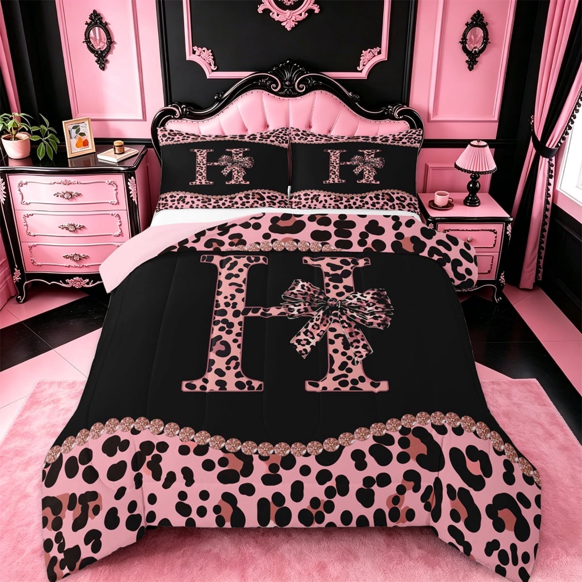 ピンク♡アニマル×豹柄　入園入学３点セット♡ちびGALちゃんに♩ meiyoeat Pink Leopard Animal Print Full Size Comforter Sets