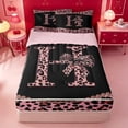 thumbnail image 1 of meiyoeat Pink Leopard Animal Print Zipper Twin Comforter Sets with Fitted Sheet and 2 Pillowcases,Fashion Cheetah Bow Alphabet H Zipper Bedding Set For Kids,pink Reversible,4 Pieces, 1 of 7