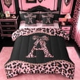 thumbnail image 1 of meiyoeat Pink Leopard Print 7-Piece Twin Bedding Sets For Girls,Chic Cheetah Bow Monogram A Bedding Comforter Set For Kids,pink Reversible, 1 of 6