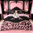 thumbnail image 1 of meiyoeat Pink Leopard Print Duvet Cover Set For Girls,Chic Cheetah Bow Monogram A Bedding Full For Kids,pink Reversible,3 Pieces(No Comforter), 1 of 6