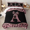 thumbnail image 1 of meiyoeat Pink Leopard Print Quilt Full For Girls,Chic Cheetah Bow Monogram A Full Bedspread Sets For Kids,3-Piece, 1 of 7