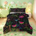 thumbnail image 1 of meiyoeat Pink Neon Flamingo Full Size Comforter Sets For Girls,Tropical Cartoon Palm Tree Bedding Comforter Set,Black Reversible,3pcs,1 Comforter and 2 Pillowcases, 1 of 7