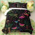 thumbnail image 1 of meiyoeat Pink Neon Flamingo Quilt King For Girls,Tropical Cartoon Palm Tree King Coverlet Set,3 Pieces,1 Bedspread and 2 Pillowcases, 1 of 7