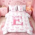 thumbnail image 1 of meiyoeat Pink Personalized Monogram Print 7 Pieces King Bedding For Girls,Cartoon Bow Initial E King Bed In A Bag For Kids,Pink Reversible, 1 of 7