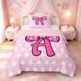 thumbnail image 1 of meiyoeat Pink Polka Dot Bow Monogram A Twin Comforter Sets For Girls,Cute Initial Design Bedding Set,Pink Reversible,2-Piece,1 Comforter and 1 Pillowcase, 1 of 7