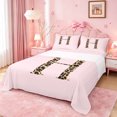 thumbnail image 1 of meiyoeat Pink Print Alphabet Bed Sheets,Cheetah Bow Tie Initial Design Full Size Sheets For Girl,4-Piece,1 Flat Sheet,1 Fitted Sheet and 2 Pillowcases, 1 of 6
