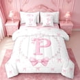 thumbnail image 1 of meiyoeat Pink Ribbon Bow 7 Pieces Full Size Bedding Sets For Girls,Lovely Bowknot Alphabet Print P Full Size Bed in a Bag For Kids,Pink Reversible, 1 of 7