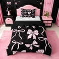 thumbnail image 1 of meiyoeat Pink Ribbon Bow Twin Duvet Cover For Kids,Cute Minimalist Bow Twin Bedding For Girls,Black Reversible,2 Pieces(No Comforter), 1 of 6