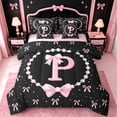thumbnail image 1 of meiyoeat Pink Ribbon Bowknot 7-Piece Twin Bedding For Girls,Lovely Bowtie Alphabet Print P Bedding Comforter Set For Kids,Pink Reversible, 1 of 7