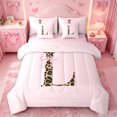thumbnail image 1 of meiyoeat Pink Ribbon Bowknot 7-Piece Twin Bedding,Leopard Animal Print Alphabet Letter L Bedding Comforter Set For Girl,Pink Reversible, 1 of 7