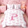 thumbnail image 1 of meiyoeat Pink Ribbon Bowknot 7 Pieces Bedding Comforter Set For Bow Lovers,Girls Personalized Monogrammed P Gifts Full Bedding Set Kids,pink Reversible, 1 of 7