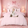 thumbnail image 1 of meiyoeat Pink Ribbon Bowknot Bedding,Leopard Animal Print Alphabet Letter L Duvet Cover Full For Girl,Pink Reversible,3-Piece,1 Duvet Cover and 2 Pillowcases, 1 of 6