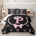 thumbnail image 1 of meiyoeat Pink Ribbon Bowknot Twin Quilt Set For Girls,Lovely Bowtie Alphabet Print P Twin Coverlet Set For Kids,2-Piece, 1 of 7