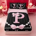 thumbnail image 1 of meiyoeat Pink Ribbon Bowknot Zipper Full Size Comforter Sets with Fitted Sheet and 2 Pillowcases For Girls,Lovely Bowtie Alphabet Print P Zipper Bedding Set For Kids,Pink Reversible,4-Piece, 1 of 7