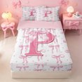 thumbnail image 1 of meiyoeat Pink Ribbon Bowknot Zipper Queen Comforter Set With Fitted Sheet And 2 Pillowcases For Bow Lovers,Girls Personalized Monogrammed P Gifts Zipper Bedding Set Kids,Pink Reversible,4 Pieces, 1 of 7