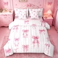 thumbnail image 1 of meiyoeat Pink Ribbon Bowknots 7 Pieces Full Size Bedding Sets For Girls,Modern Geometric Lines Art Full Size Bed in a Bag For Kids,Pink Reversible, 1 of 7