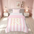 thumbnail image 1 of meiyoeat Pink Stripe Gold Letter R Twin Duvet Cover for Boys Girls, Cute Monogram Twin Bedding, Pink Reversible, 2 Pieces, 1 Duvet Cover and 1 Pillowcase, 1 of 6