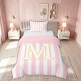 thumbnail image 1 of meiyoeat Pink Stripe Gold M Initial Twin Duvet Cover, Classic Monogram Initial Twin Bedding for Boys Girls, Pink Reversible, 2pcs, 1 Duvet Cover and 1 Pillowcase, 1 of 6