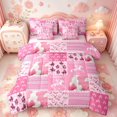 thumbnail image 1 of meiyoeat Pink Western Cowgirl 7-Piece Twin Bedding,Cow Print Patchwork Plaid Bedding Comforter Set,Pink Reversible, 1 of 7