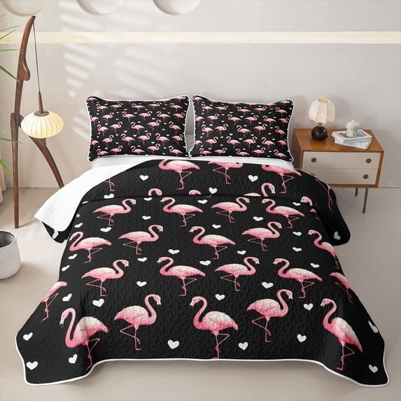 meiyoeat Pink Wild Flamingo Twin Quilt Set,Tropical Animal Theme Twin Coverlet Set For Girl,2 Pieces