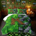 thumbnail image 1 of meiyoeat Pixel Grid Miners Twin Quilt Set for Girls Boys, Initial K Letter Twin Coverlet Set, Green Brown, 2-Piece, 1 Comforter and 1 Pillowcase, 1 of 7