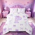 thumbnail image 1 of meiyoeat Princess Bowknot Monogram P Full Size Comforter Sets,Purple Watercolor Initial Letter Bedding Comforter Set For Girl,Reversible,3pcs,1 Comforter and 2 Pillowcases, 1 of 7