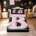 thumbnail image 1 of meiyoeat Princess Letter B Print Zipper Full Size Comforter Sets with Fitted Sheet and 2 Pillowcases for Kids Girls, Girly Bow Monogram Zipper Bedding Set, Black Pink, Pink ReversibleG, 1 of 6