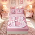 thumbnail image 1 of meiyoeat Princess Letter B Print Zipper Full Size Comforter Sets with Fitted Sheet and 2 Pillowcases for Kids Girls, Girly Bow Monogram Zipper Bedding Set, Pink, Pink ReversibleG, 1 of 6