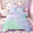 thumbnail image 1 of meiyoeat Purple Green Watercolor Cloud Full Size Comforter Sets,Soft Ombre Print Bedding Comforter Set For Girls,Light Gray Reversible,3 Pieces,1 Comforter and 2 Pillowcases, 1 of 7