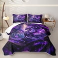 thumbnail image 1 of meiyoeat Purple Neon Forest Dragon Bed Spread Queen for Boys Girls, Galaxy Wildlife Queen Coverlet Set, 3pcs, 1 of 7