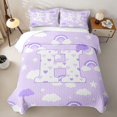 thumbnail image 1 of meiyoeat Purple Personalized Monogram Quilt Full,Rainbow Cloud Heart Initial Art Full Bedspread Sets For Girl,3-Piece, 1 of 7