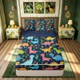thumbnail image 1 of meiyoeat Rainbow Cartoon Dinosaur Zipper Comforter Set with Fitted Sheet and 2 Pillowcases for Boys Girls, Vibrant Prehistoric Wildlife Zipper Bedding Set, Blue, Blue Reversible, 3pcs, 1 of 6