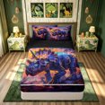 thumbnail image 1 of meiyoeat Rainbow Triceratops Dinosaur Zipper Comforter Set with Fitted Sheet and 2 Pillowcases for Kids Boys Teens, Galaxy Wildlife Zipper Bedding Set, Black Reversible, 3-Piece, 1 of 6