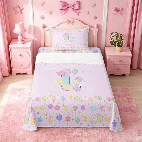 meiyoeat Rainbow stars Print Kids Twin Sheets,Colorful Cartoon Pattern Bedding For Girl,3pcs,1 Fitted Sheet and 1 Pillowcase
