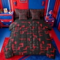 thumbnail image 1 of meiyoeat Red Checkered Grid 7-Piece Twin Bedding For Boys,3D Modern Abstract Geometric Bedding Comforter Set For Kids,Black Reversible, 1 of 7