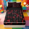 thumbnail image 1 of meiyoeat Red Checkered Grid Zipper Twin Comforter Sets with Fitted Sheet and 2 Pillowcases For Boys,3D Modern Abstract Geometric Zipper Bedding Set For Kids,Black Reversible,4-Piece, 1 of 7