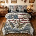 thumbnail image 1 of meiyoeat Retro American Flag Buck Fishing Twin Bedding for Men Boys, Bass Pike Fish Animal Bedding Comforter Set, Beige, Black Reversible, 7 Pieces, 1 of 5