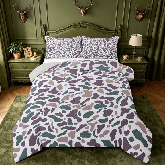 meiyoeat Retro Camo Print King Size Comforter Sets For Kids,Vintage Camouflage Design Comforters King Size For Adults,Light Gray Reversible,3 Pieces