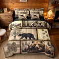 thumbnail image 1 of meiyoeat Retro Patchwork Bear Cabin Bedding Comforter Set Vintage Wildlife Silhouette King Bedding Sets, Sepia Brown, Black Reversible 7pcs, 1 of 7