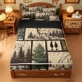 thumbnail image 1 of meiyoeat Retro Woodland Deer Zipper Twin Comforter Sets with Fitted Sheet and 2 Pillowcases For Adults,Rustic Mountain Bear Pine Zipper Bedding Set For Men,Black Reversible,4-Piece, 1 of 7