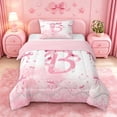 thumbnail image 1 of meiyoeat Ribbon Bow Initial B Twin Comforter Sets,Pink Glitter Print Monogram Art Bedding Set For Girl,Pink Reversible,2-Piece,1 Comforter and 1 Pillowcase, 1 of 7