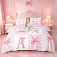 thumbnail image 1 of meiyoeat Ribbon Bow Letter Print Bedding For Girls,Pink Plaid Bowknot Alphabet A Duvet Cover Full For Kids,Pink Reversible,3-Piece(No Comforter), 1 of 6