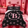 thumbnail image 1 of meiyoeat Ribbon Bow Pearl King Size Comforter Sets,Pink Monogrammed B Comforters King Size For Girl,Pink Reversible,3-Piece,1 Comforter And 2 Pillowcases, 1 of 7