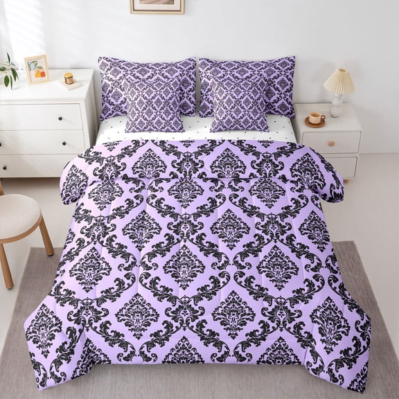 meiyoeat Royal Damask 7-Piece Twin Bedding,For Girls,Elegant Pattern Bedding Comforter Set For Girl,Reversible